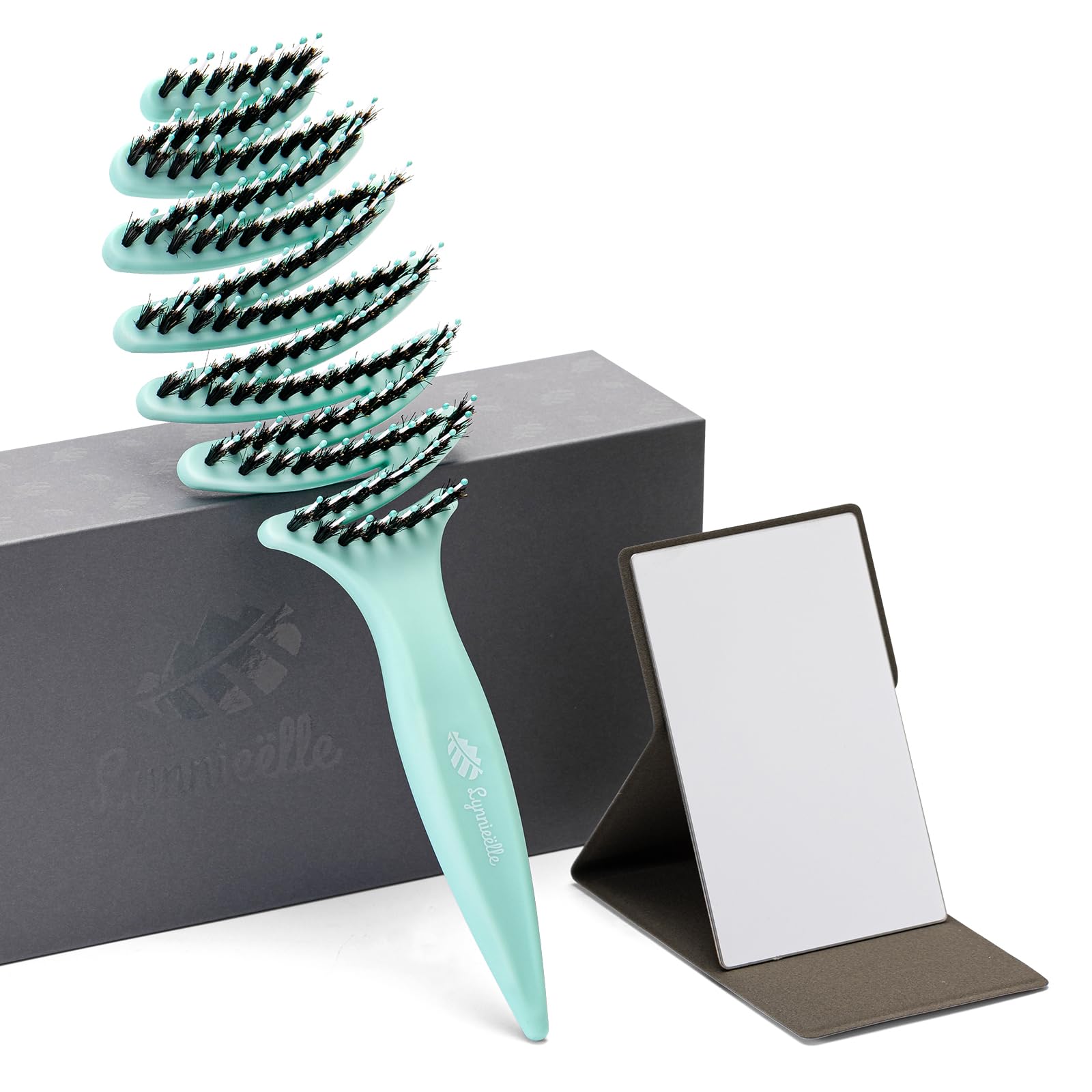 Lynnieëlle Enhanced Hair Brush - Tailored for Every Hair Type! Detangling with Durable Boar Bristles, Vented & Curved Paddle for Scalp Massage, Aqua