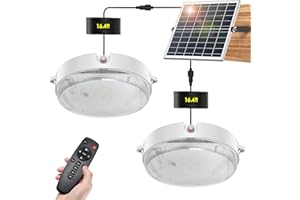 Malitupy Solar Shed Lights Indoor Outdoor 2 Pack, Brighter & Tricolor & Daytime Ceiling Light with ON/Off Switch & Remote, Dimmable Waterproof Solar Barn Light for Porch, Shop, Stable, Carpot