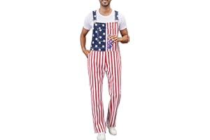 YXLUOKY Men's American Flag Bib Overalls with Zipper Denim Romper Adjustable Straps USA Onesie 4th of July Jumpsuit