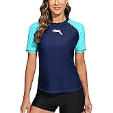 Halcurt Women's Short Sleeve Swim Shirt Rash Guard Swimsuit Top Only UPF50+ Sun Protection Bathing Suit