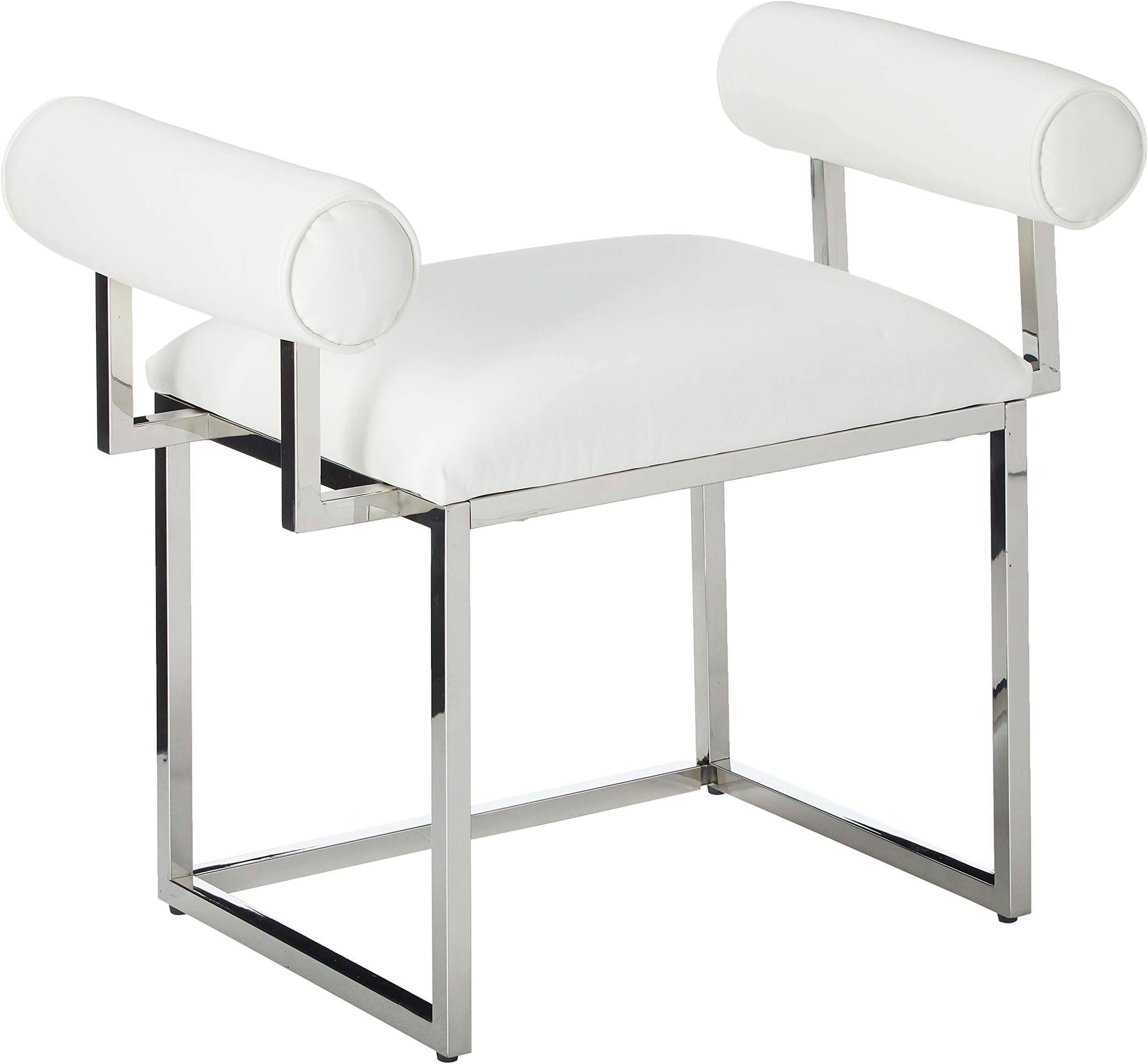 Cortesi Home Shakira Accent Stool in White Faux Leather with Padded Arms, 24",