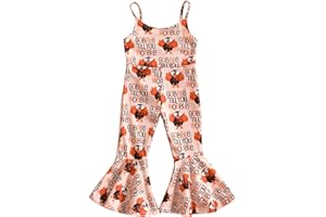 Noubeau Toddler Kids Baby Girl Thanksgiving Outfits Turkey Bell-Bottom Romper Sleeveless Sling Jumpsuit