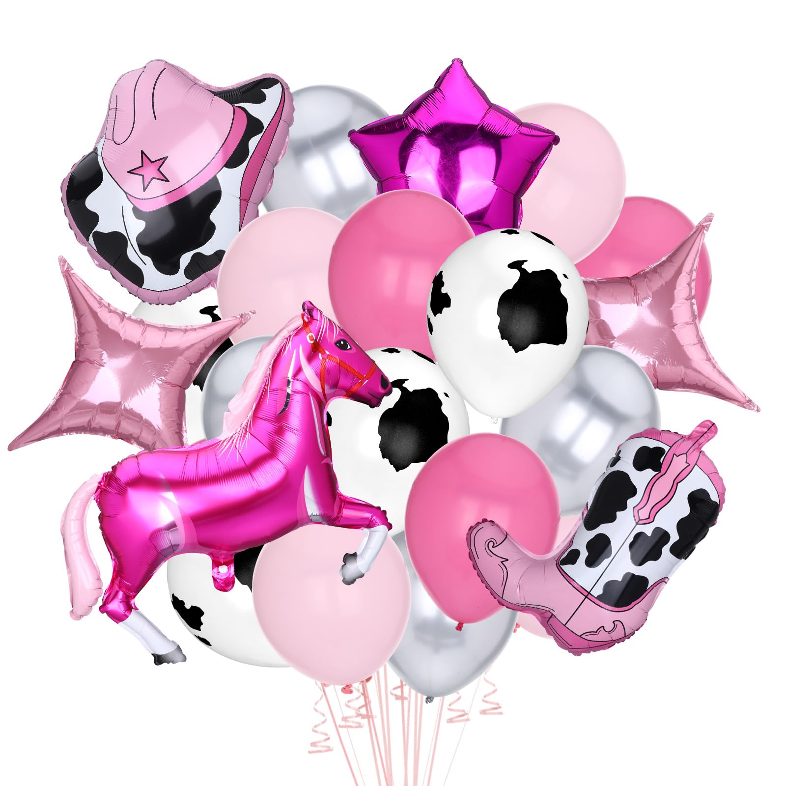 Photo 1 of  Disco Cowgirl Balloons,Pink Disco Cowgirl Birthday Party Decorations,Pink Boot Hat Cow Print Horse Star Foil Latex Balloon,Bachelorette Rodeo Western Party Decorations