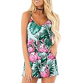 RAISEVERN Womens Romper Summer Casual Short Jumpsuit Adjustable Spaghetti Straps Sleeveless Cami 2025 Rompers with Pockets
