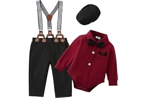 ZOEREA Baby Boy Suit 0-24M Gentleman Outfit Clothes Set Infant Long Sleeve Dress Shirt+Suspender Pants+Bowtie+Beret Hat