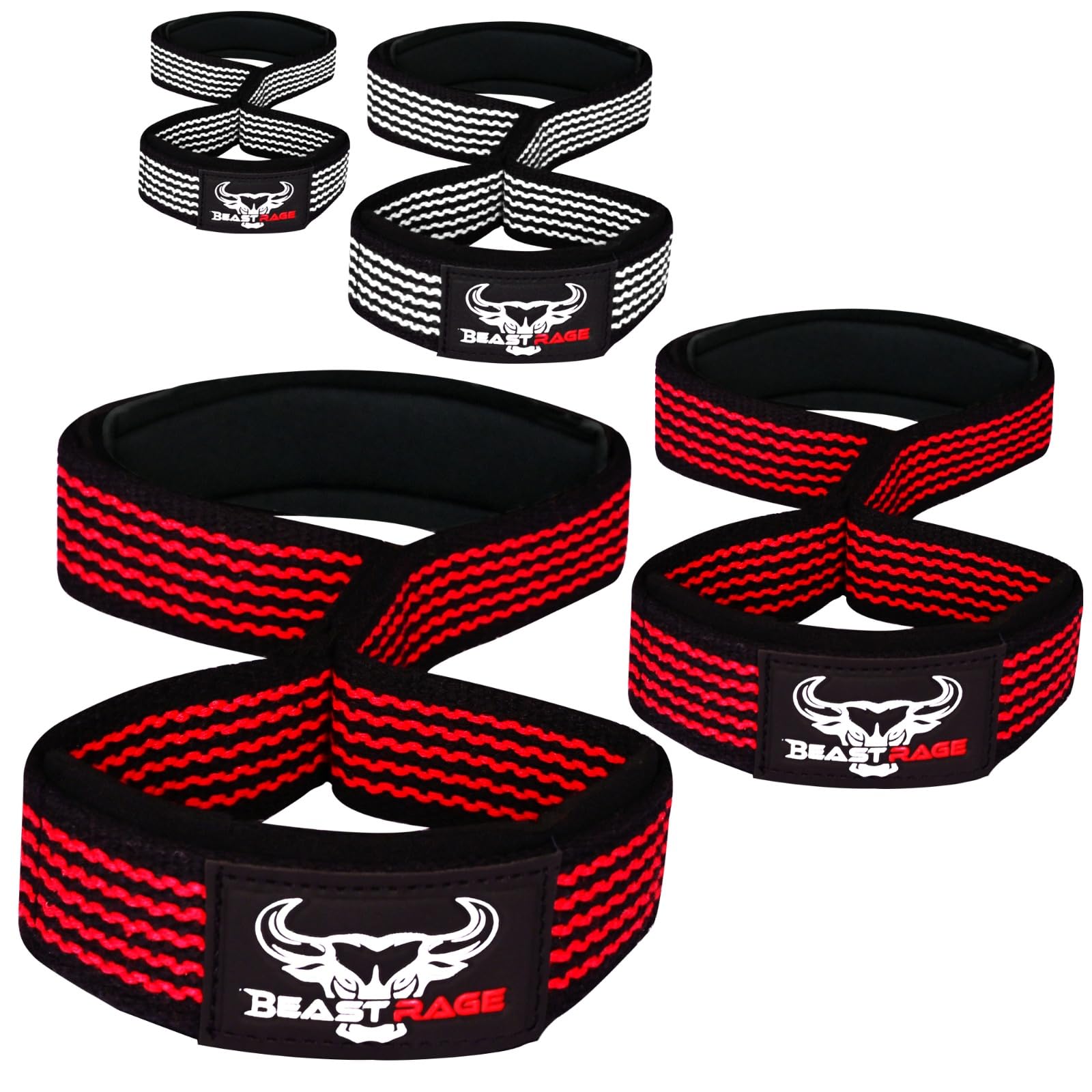 Photo 1 of BEAST RAGE Heavy Duty Lifting Wrist Straps for Weightlifting, Figure 8 Loop Powerlifting Deadlift Strap wraps Weights Padded Support Professional Fitness Gym Bodybuilding (Red)