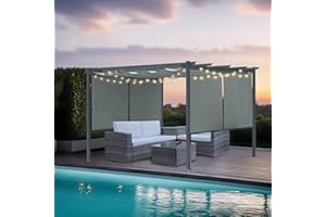 Masyardi 10 x 12 Ft Outdoor Aluminum Pergola, Retractable Canopy & 2 Sides Shades for Patio Backyard Garden Deck