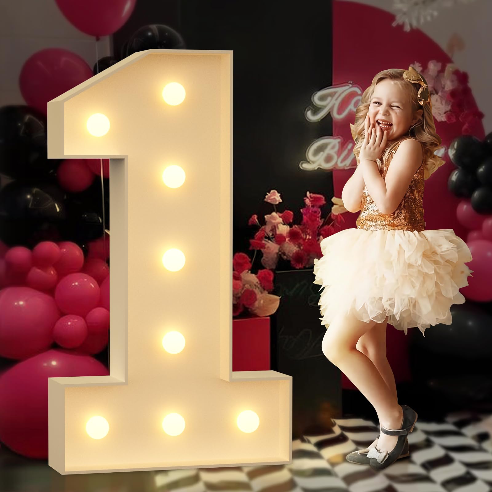 Photo 1 of Tongjoy Light up Numbers 1, 3FT Giant Marquee Numbers for 1st 16th 21st Birthday Decoration, Large Light Up Numbers for Anniversary Party Decor, Pre-Cut Foamboad Mosaic Numbers