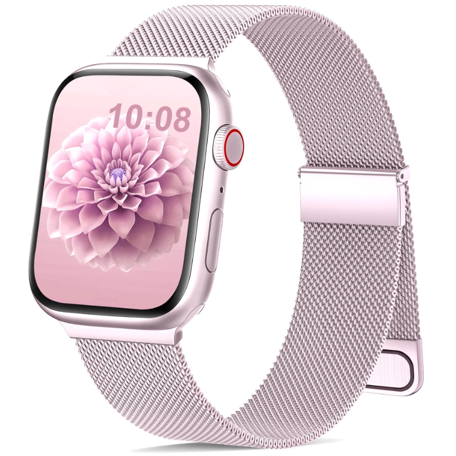 Yoohoo Milanese Loop for Apple Watch Strap 38mm 40mm 41mm 42mm 44mm 45mm 46mm 49mm Women Men,Adjustable Metal Band with Dual Magnetic Clasp for iWatch Series 11 10 9 8 7 6 5 4 3 SE3 Ultra3,Bright Pink