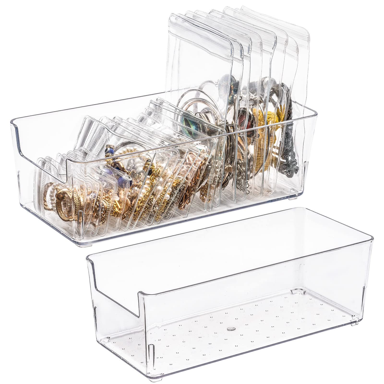 Photo 1 of QUPIVA 2 Pack Earring Organizer Clear Jewelry Box Case for Teen Girls Women, 60 Pack PVC Clear Jewelry Anti Oxidation Zipper Bags for Packaging Jewelry Rings Earrings Necklace Bracelets