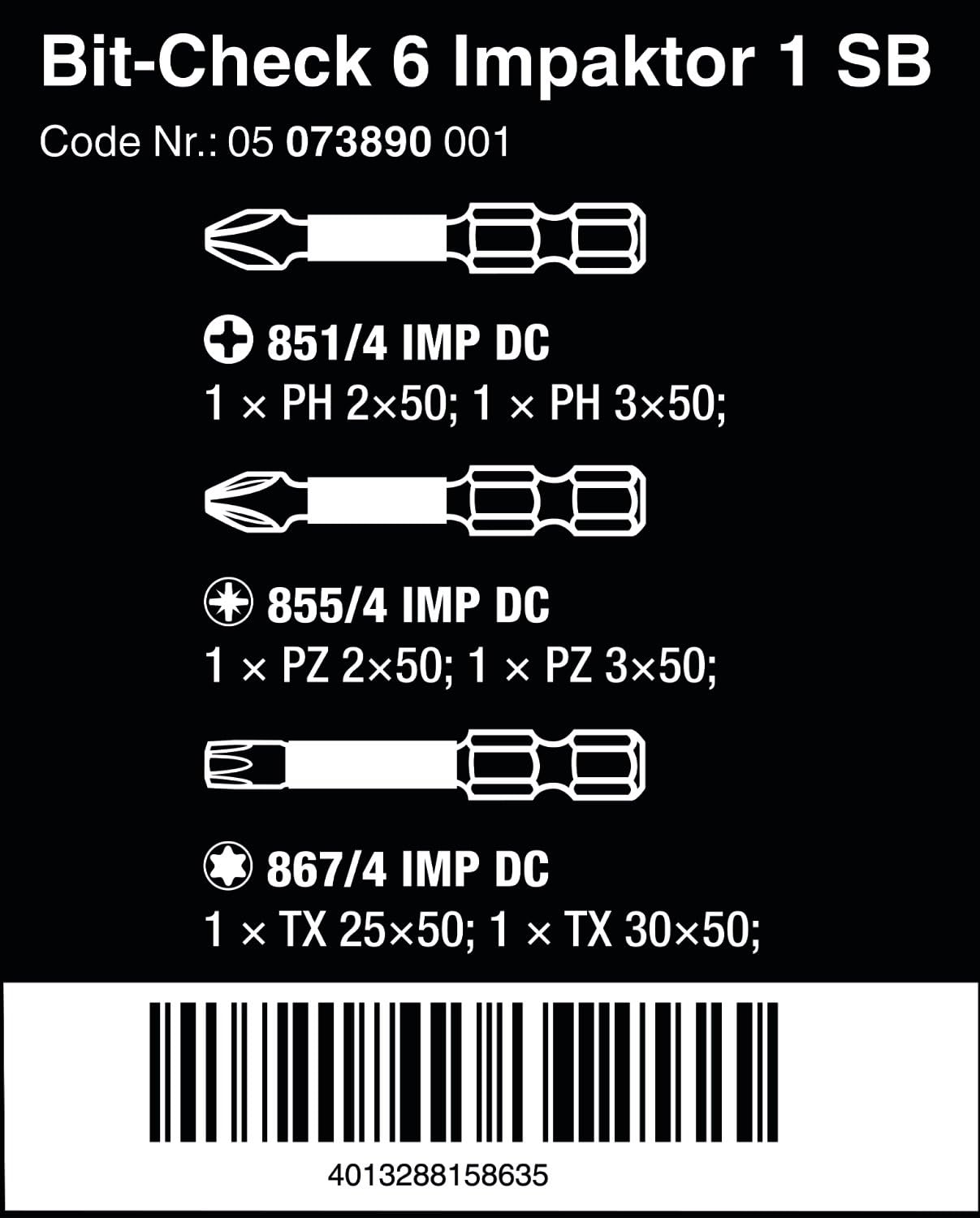 Wera - Bit-Check 6 Impaktor 1 SB, 6 Pieces, Multi-colour - Image 3