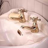 Deva Tudor Basin Taps Gold Brass Victorian Style Hot Cold Cross Head Pair Sink view 5