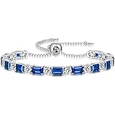 ETERMBOL Birthstone Tennis Bracelets for Women White Gold Sterling Silver Gemstone Bracelets Adjustable Chain 6-9 Inchs Jewelry Anniversary Birthday Gifts for Women Mom Wife Her