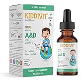 Kiddivit Vitamin A&D Kids Liquid Drops with Vitamin E – 30 Daily Servings, 2 FL OZ (60 mL) – Immune & Vision Support – Sugar Free, Gluten Free, Vegetarian
