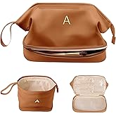 Vogewood Women Gifts, Personalized Makeup Bag, Monogrammed Gifts, Initial Double Layer Cosmetic Bag with Makeup Brush Organizer, Travel Toiletry Bag, Gifts for Friends Female Mom, Teen Girl Gifts
