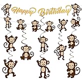 Monkey Birthday Party Decorations Jungle Theme Party Supplies Monkey Happy Birthday Banner Sign Monkey Hanging Cutouts Swirls for Boys Girls Safari Wild Animals Party Baby Shower Favors Decor