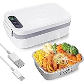 HimAoto Cordless Electric Lunch Box for Adults, 1L Rechargeable Heated Lunch Box, Portable Self Heating Food Warmer Battery Powered for Work, Office, Car, Travel, Picnic & Outdoor