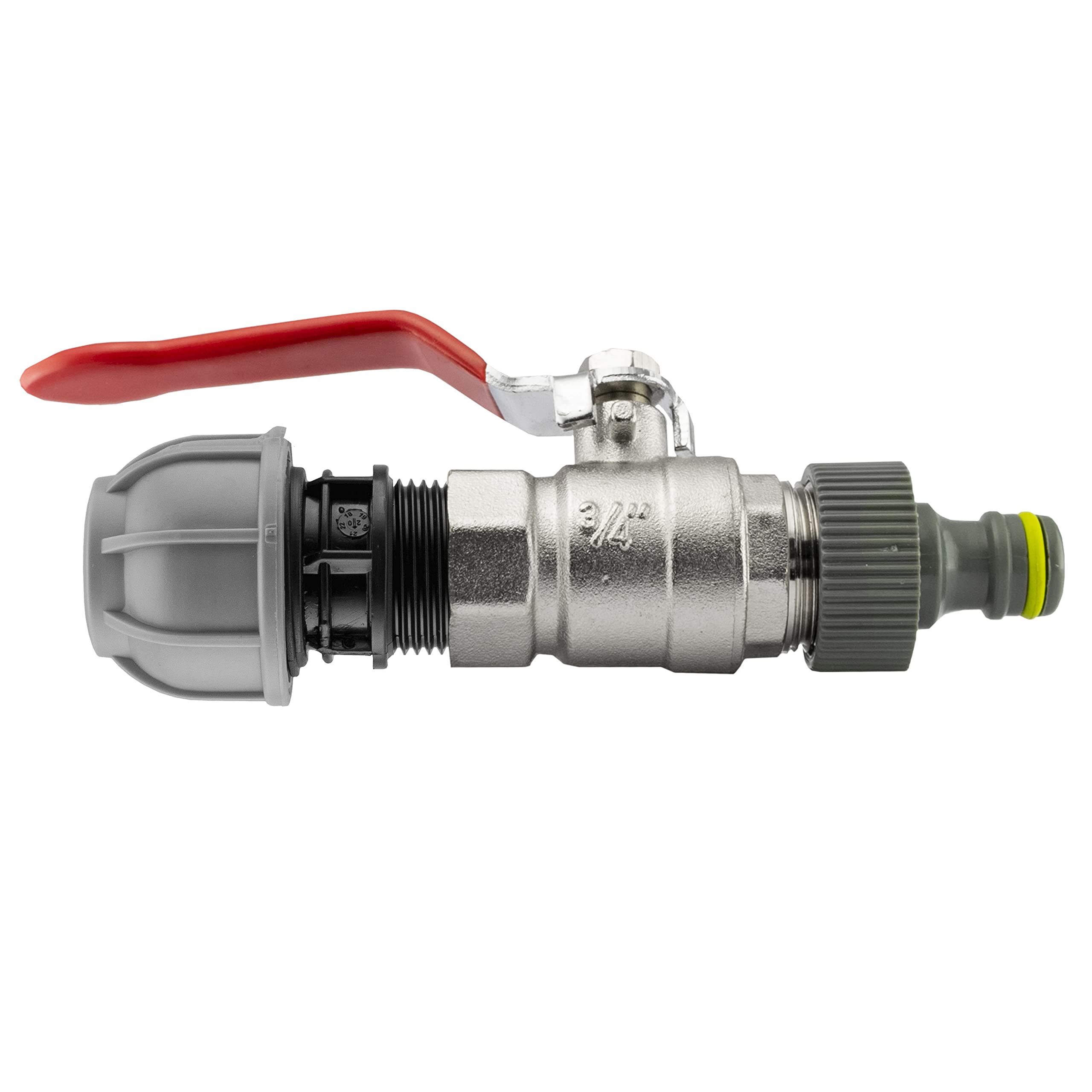 mdpe Water Pipe to Garden Hose Connector with Metal Full Flow Valve,for 20mm,25,or 32mm Pipe,Universal Hose Connection (20mm mdpe-Click-Lock)