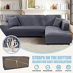 L Shape Sofa Couch Covers Super Stretch 2pcs, 3 + 3