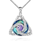 Distance Celtic Birthstone Necklace for Women, S925 Sterling Silver Trinity Knot Triquetra Austria Crystal Pendant, Birthstone Necklace Birthday Anniversary Jewelry Irish Scottish Gifts for Her