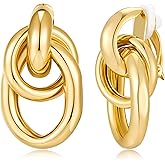 Clip on Earrings for Women 14K Gold Plated Geometric Knot Non Pierced Ear Clips Lightweight Trendy Hypoallergenic No Piercing Jewelry Gifts