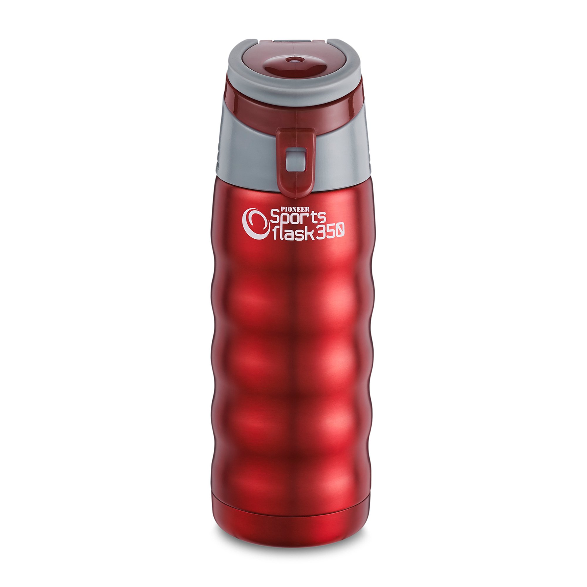 Pioneer Stainless Steel Sports Flask, Double Wall Vacuum Insulated Drinks Bottle, 350ml, Metallic Red