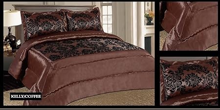 Luxury 3pcs Flock Quilted Bed Spread Bedspread Comforter Set Size