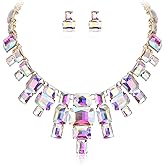 Flyonce Women's Statement Jewelry Set, Vintage Rhinestone Crystal Art Deco Costume Chunky Collar Necklace Stud Earrings Set