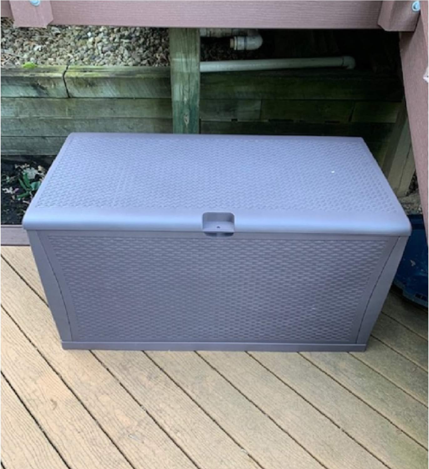 Plastic Deck Box Wicker 120 Gallon, Gray - Waterproof Storage Container Outdoor Patio Garden Furniture: Home Improvement