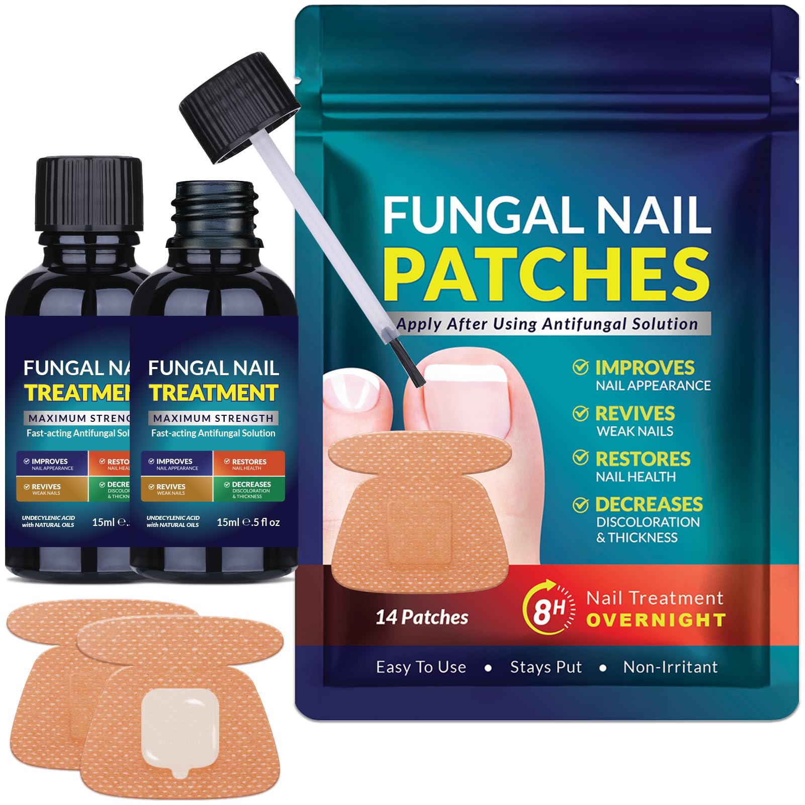 Toenail Fungus Treatment Extra Strength Kit: Nail Repair Liquid Solution and Patches - Nighttime Nail Patches Renewal - Fast Acting Drops with Undecylenic Acid, Natural Oil for Toe Finger Nails - Image 8