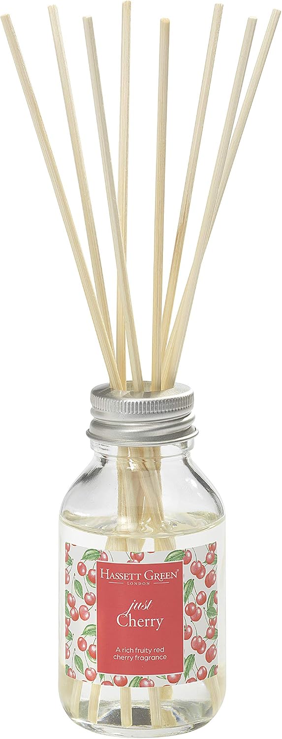 Just Cherry Fragrance Oil Reed Diffuser 100ml - Long Lasting Home Indoor Fragrance - with 8 Rattan Reeds, Green,red, 100 ml (Pack of 1) - Image 3