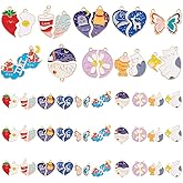 PH PandaHall 40pcs 10 Styles Colorful Enamel Split Charms Pendant, Cat Heart Flower & More, Matching Couple Pendants for Necklace Bracelet Earrings Keychain Jewelry Making
