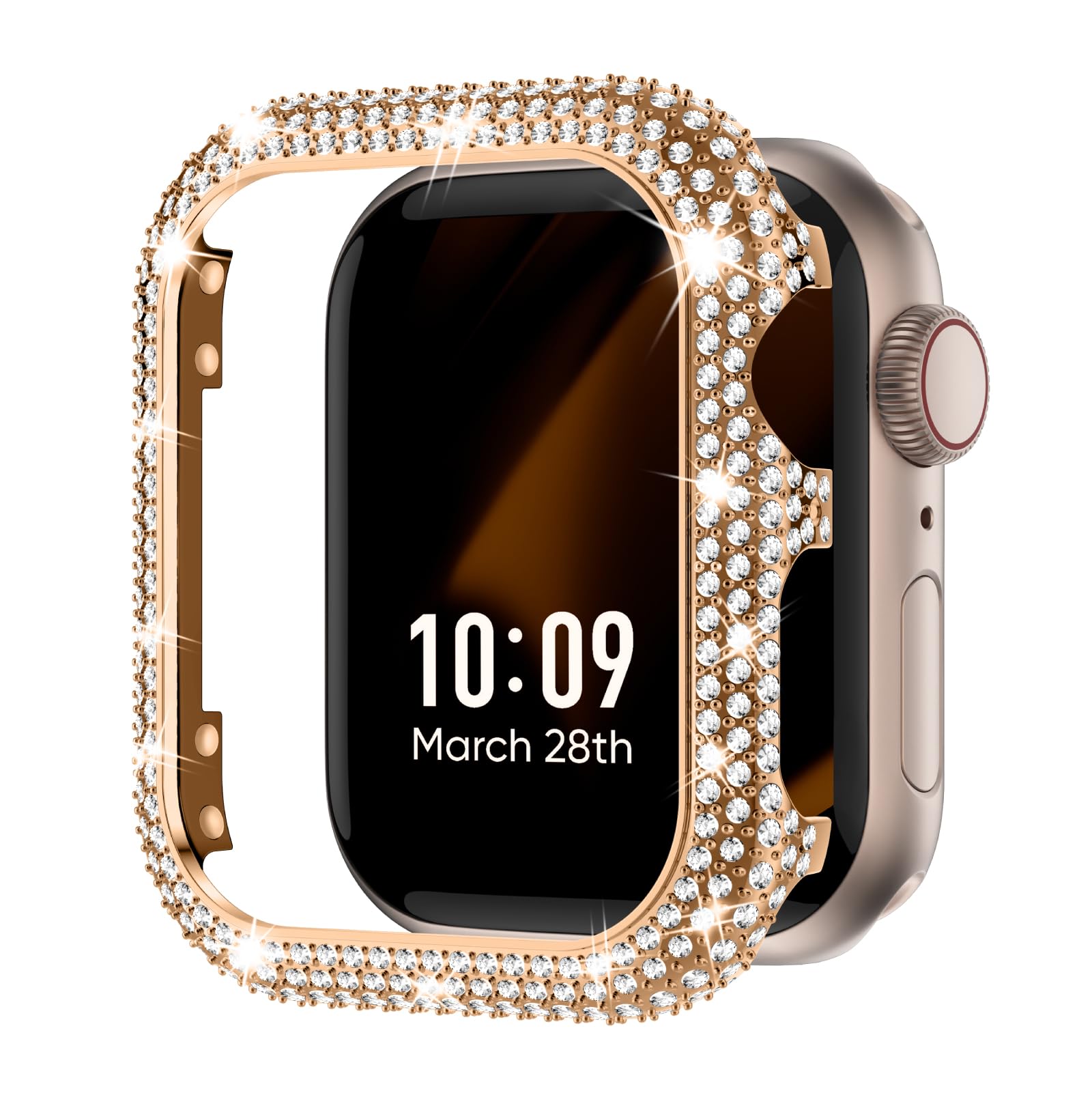 Missair Bling Case Compatible with Apple Watch Series 6 5 4 SE, Women Glitter Fully Crystal Diamond Frame Stainless Steel Metal Protective Cover Bumper for iWatch 40mm, Rosegold