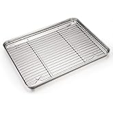 P&P CHEF 16 Inch Baking Sheet Pan with Rack Set, Stainless Steel Cookie Sheet Pan Tray with Cooling Rack for Oven Use, Cooking Roasting, Non Toxic & Dishwasher Safe, Heavy Duty