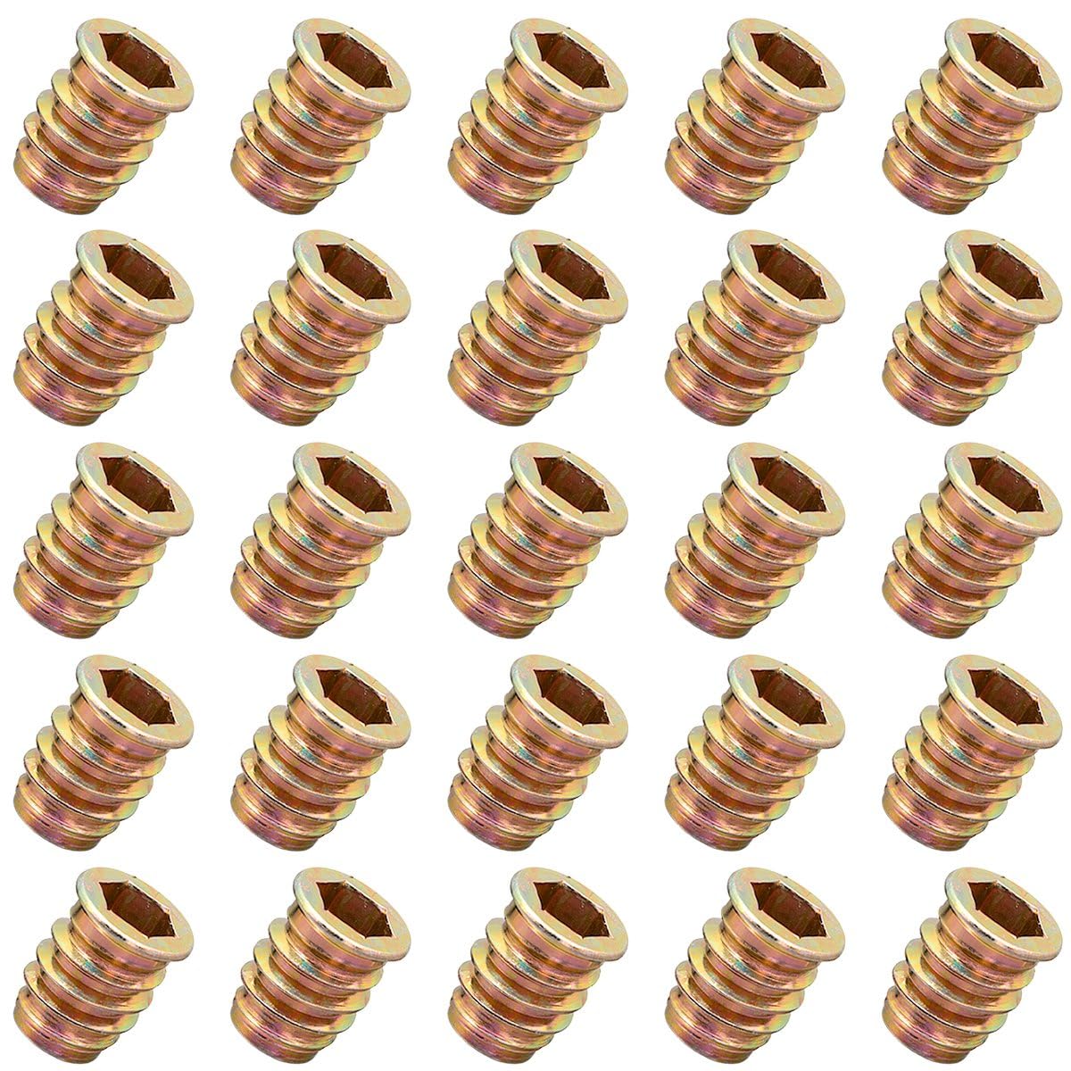 YoiYee Wood Furniture M8 x 17 mm Threaded Insert Nuts Interface Hex Socket Drive Zinc Yellow Passivated - 25 Pack — image 1