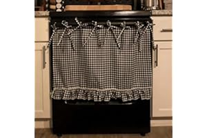 Handmade Farmhouse Oven Skirt – Pure Cotton Ruffled Stove Cover with Ribbon Ties, Decorative Kitchen Oven Curtain for Standar