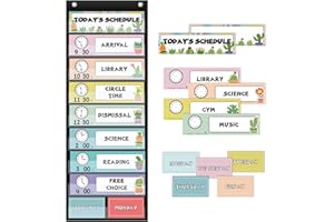 Mewise Classroom Daily Schedule Pocket Chart, Back to School Decor,Homeschool Daily Routine Kids Daily Routine Personalized Daily Routine Pocket Chart Homeschool & Classroom (Black)