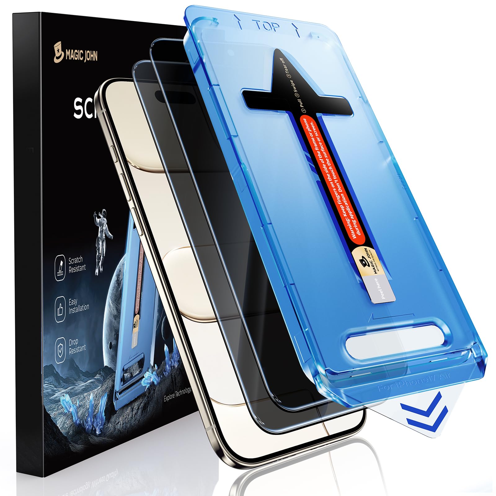 MAGIC JOHN 2 Pack for iPhone Air 6.5 inch Privacy Glass Screen Protector, Auto Dust-Elimination, Bubble Free, Easy Installation