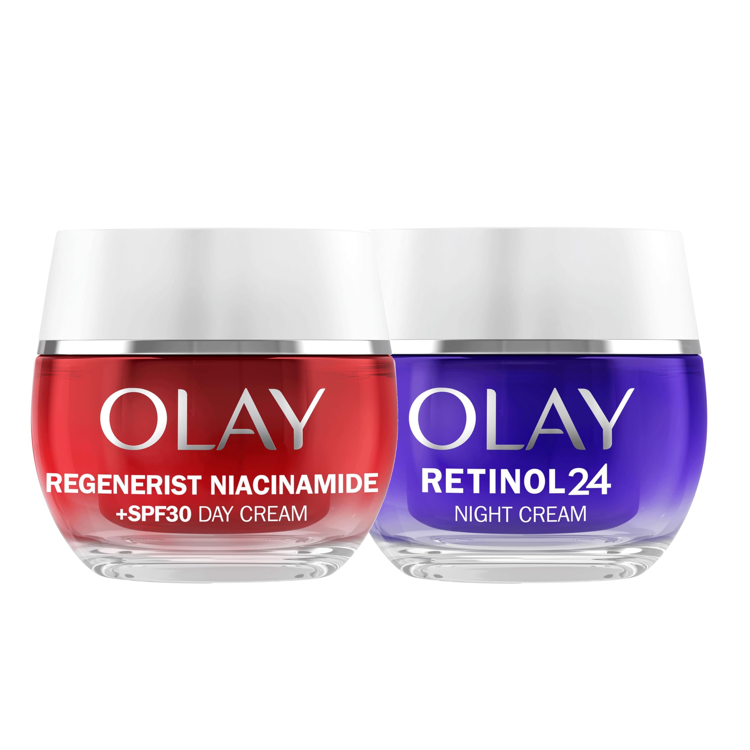 Olay Regenerist Niacinamide Day Cream Face Moisturiser SPF 30 50ml + Retinol 24 Night Cream Face Moisturiser 50ml, Skincare for Anti-Ageing, Hydration and Overnight Renewal
