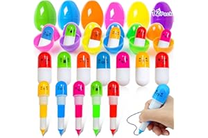 AMENON 12 Pack Easter Basket Stuffers Novelty Pen Transform Easter Eggs with Toys Inside, Easter Party Favor for Kids Toddlers Filled Easter Gifts 12 Eggs + 12 Pen Total 24 Pcs Student Classroom Keychain Toy