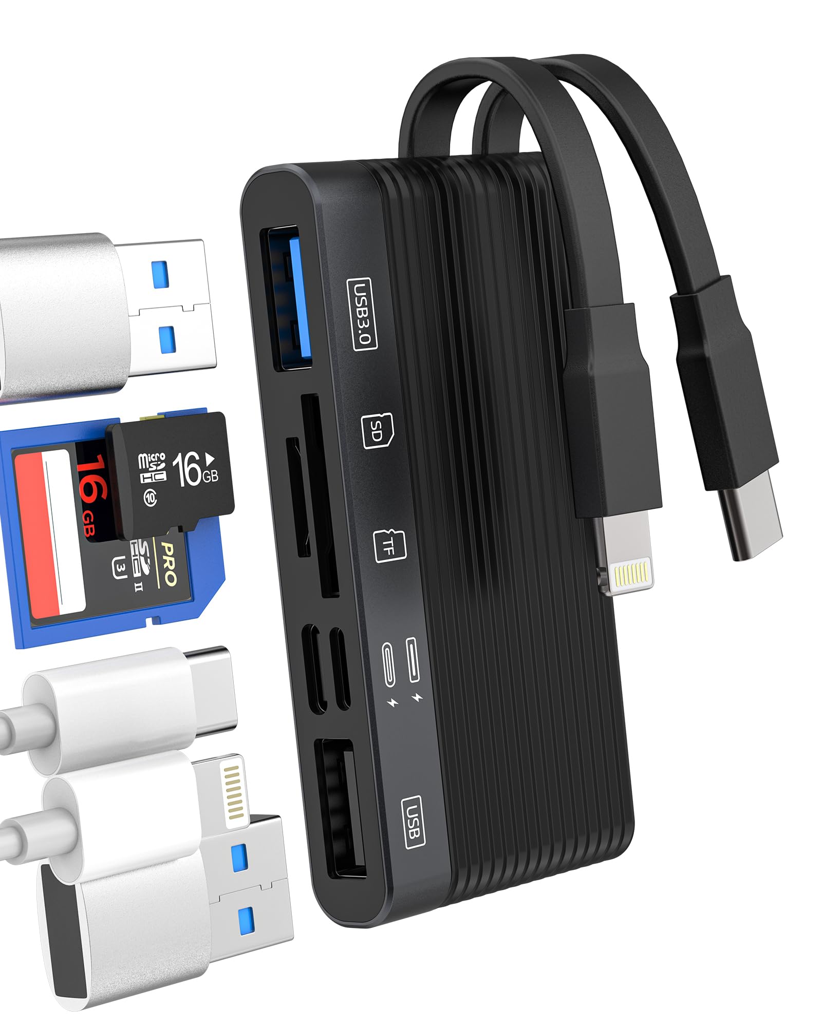 Photo 1 of USB C Lightning to SD Card Reader USB Adapter(6 in 2)Type C OTG 3.0 2.0 Charging Dongle for iPhone 16 15 14 Pro Camera Micro SD TF Memory Transfer for iPad for Apple Flash Drive Compatible for Samsung