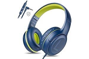 awatrue Kids Headphones for School Toddler Wired with Microphone Plug in Bulk Boys Headset Girls 3+ Year Old Blue Green shareport Phones Teen Volume Control Airplane Two People Childrens Babies
