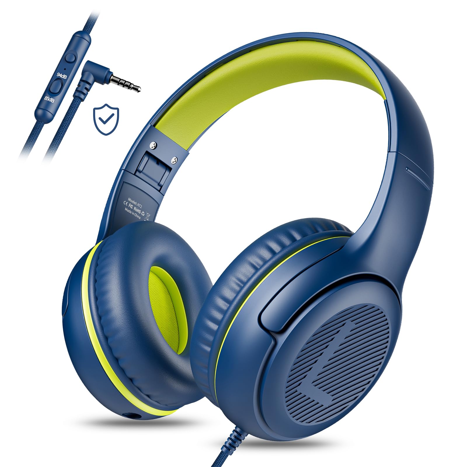 Kids Headphones for School Toddler Wired with Microphone Plug in Bulk Boys Headset Girls 3+ Year Old Blue Green shareport Phones Teen Volume Control Airplane Two People Childrens Babies