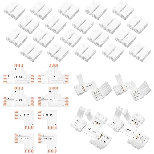 28 Pieces 3 Pin LED Connector LED Strip Connector 10 mm Solderless LED Light Connector L Shape