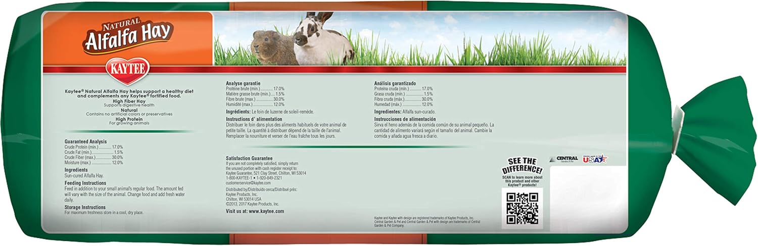 Kaytee Natural Alfalfa Hay Mini Bales High Fibre Food, 680 g, Green, 680 g (Pack of 1) - Image 4