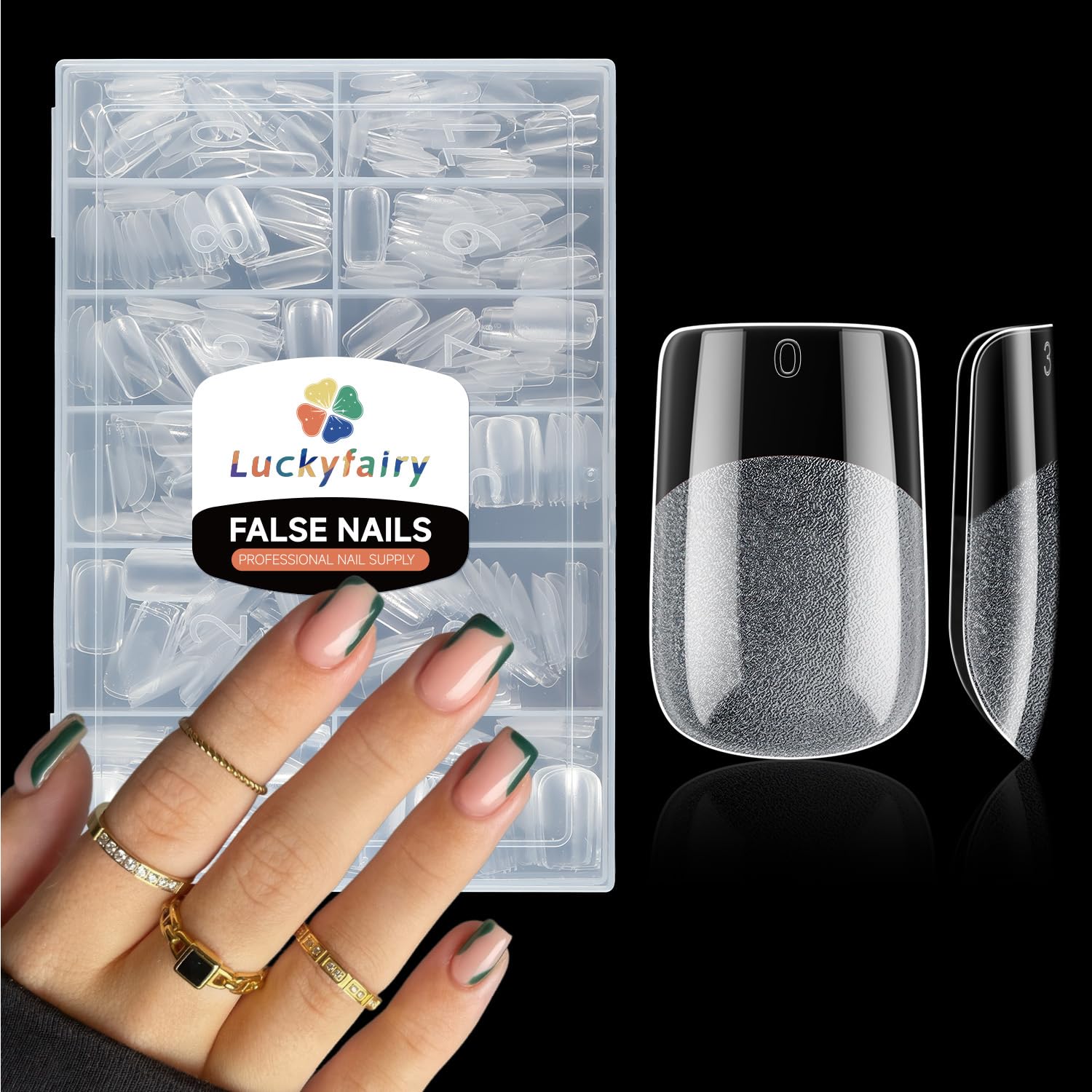 Photo 1 of Luckyfairy Short Square Nail Tips: 240PCS Soft Gel Pre-filed Short Square Fake Tips, 12 Sizes Full Cover Acrylic False Press On Nails for DIY Nail Art Home Salon