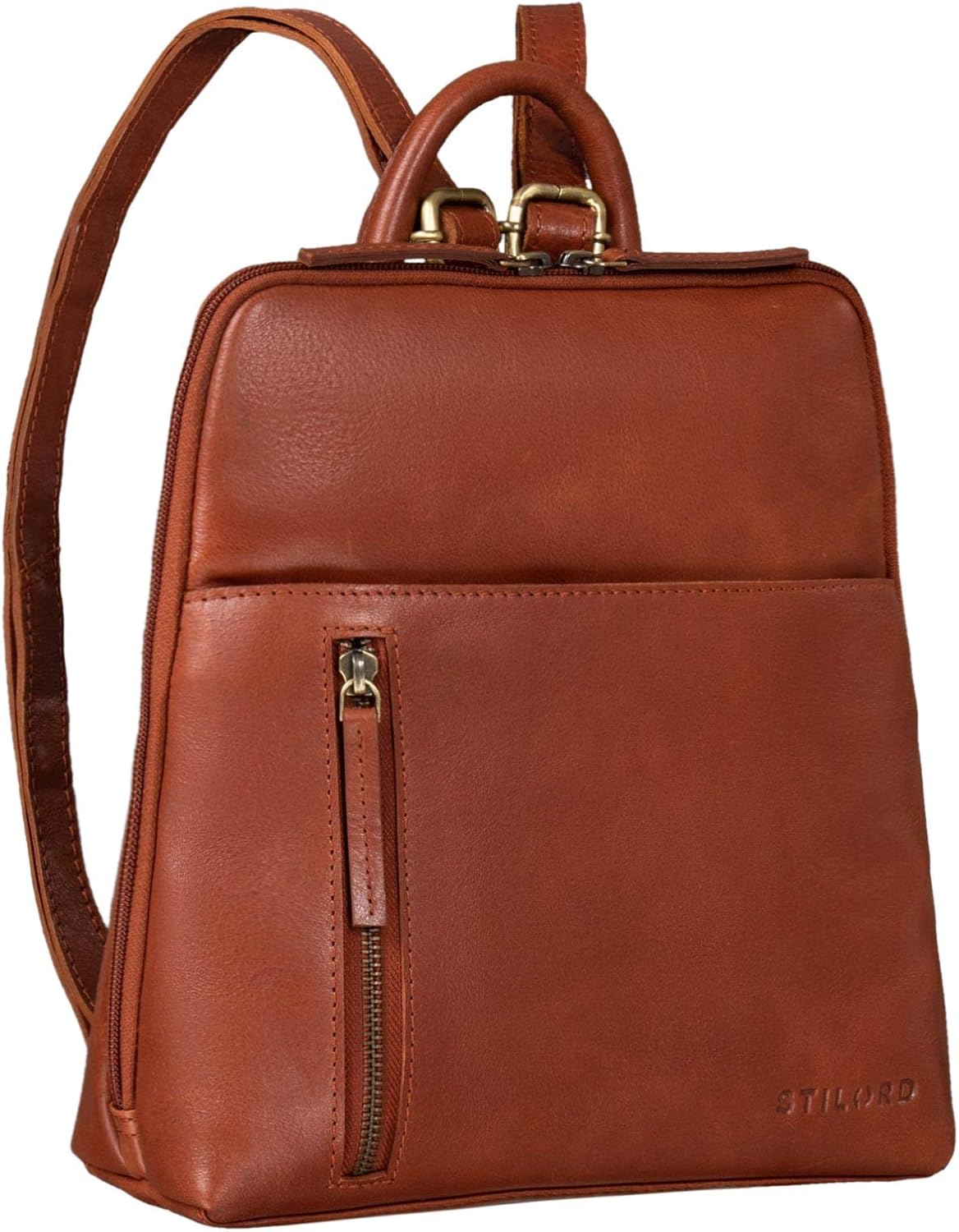 STILORD "Holly" Small Leather Backpack for Women Vintage Daypack Shoulder Bag Crossbody Bag Purse City Rucksack for Tablets Travel Bag Genuine Leather Colour:Vegetable