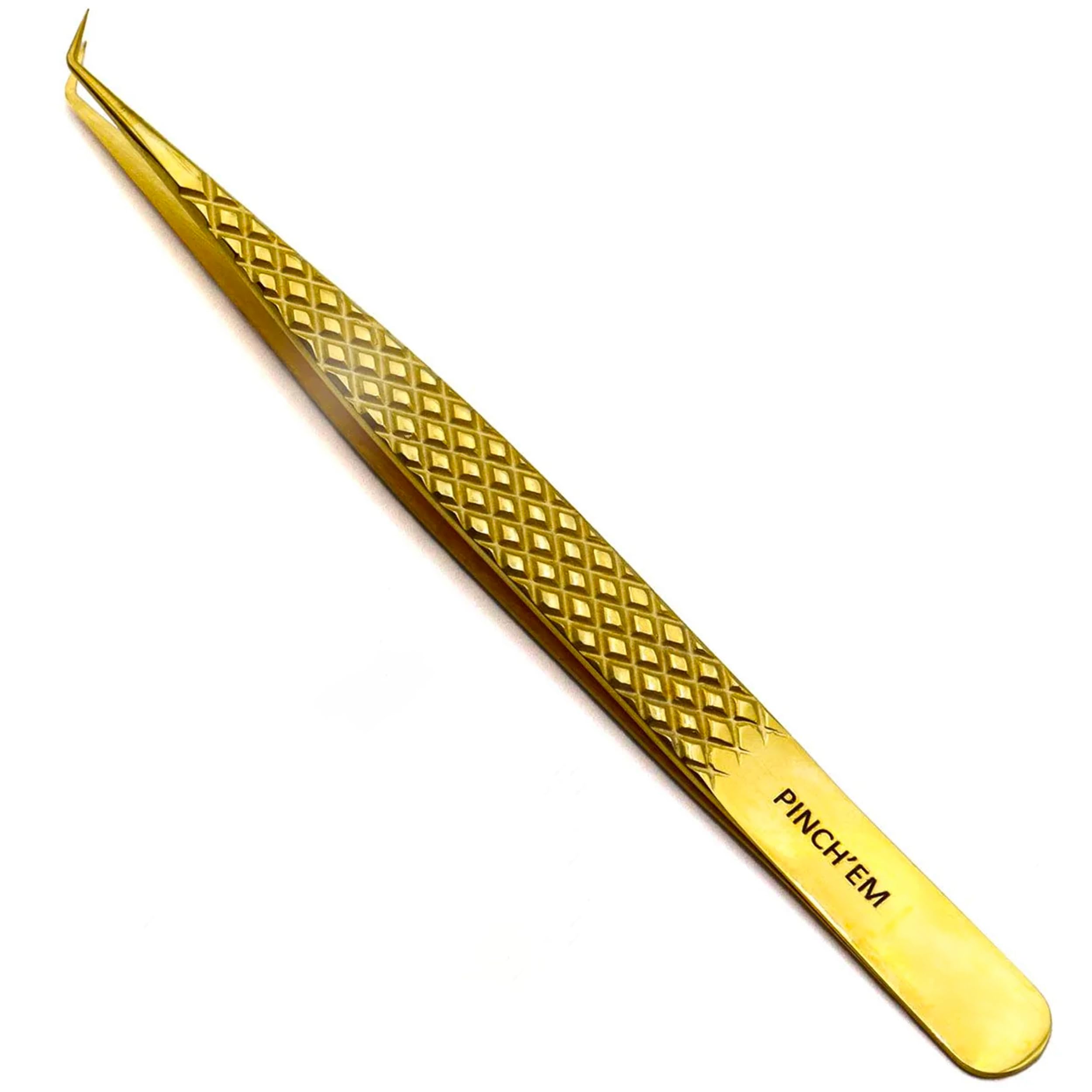 LLBA Lash Tweezer Professional for False Lash Application Tool | Multi Shapes & Purposes with Non-Slip Grip Tweezers for Volume, Isolation & Classic Lashes (Gold, Pinch'em Volume)