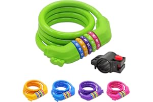 IDEALUX Bike Lock Cable, 4-Feet Bicycle Cable Lock with 5-Digit Combination, Self Coiling Bike Cable Lock 1200x12mm- Green
