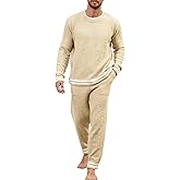 Wyeysyt Mens Fleece Pajamas Set Fuzzy Warm Fluffy Pjs Comfy 2 Piece Loungewear Set Long Sleeve Soft Sleepwear
